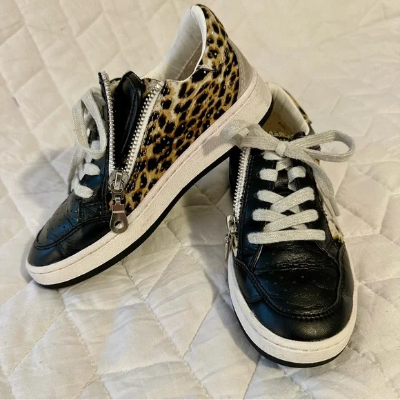 Girls Vintage Havana Black and Leopard Kids Sneakers - Picture 15 of 16